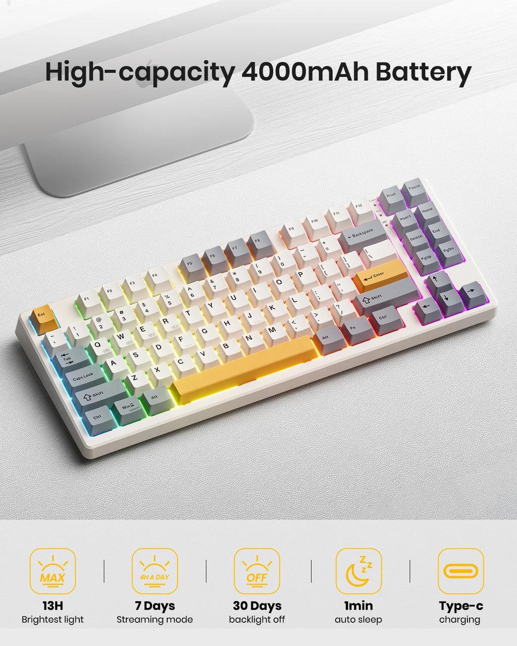 Kisnt Wireless Mechanical Keyboard,Gasket Mounted with Creamy Sound,Bluetooth/2.4GHz/USB-C, Custom Hot Swappable Keyboard