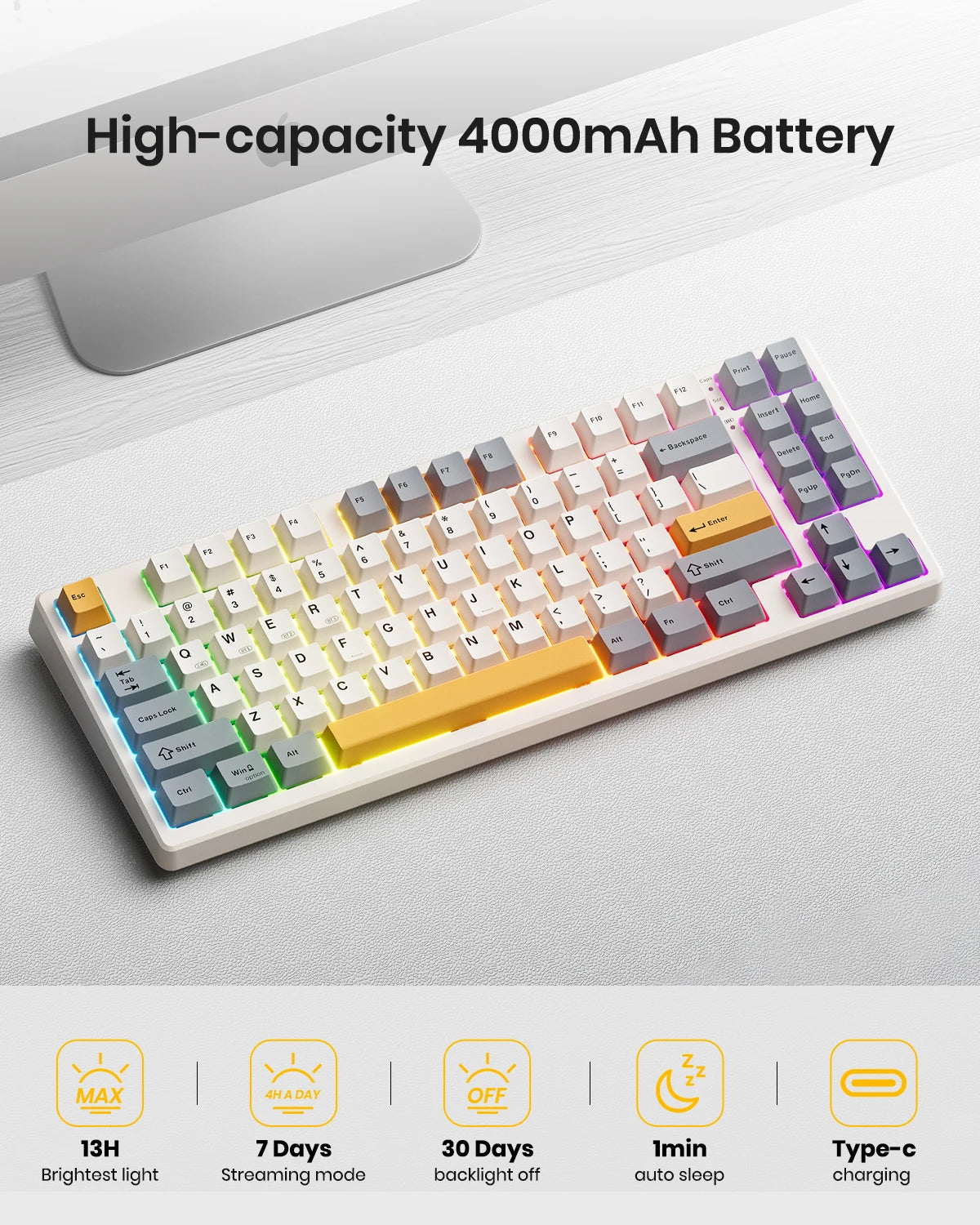 Kisnt Wireless Mechanical Keyboard,Gasket Mounted with Creamy Sound,Bluetooth/2.4GHz/USB-C, Custom Hot Swappable Keyboard