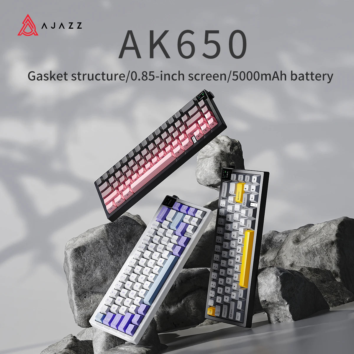AJAZZ AK650 3-Mode Wireless Keyboard, Mechanical Feel, Silent Bluetooth, for Office & Gaming