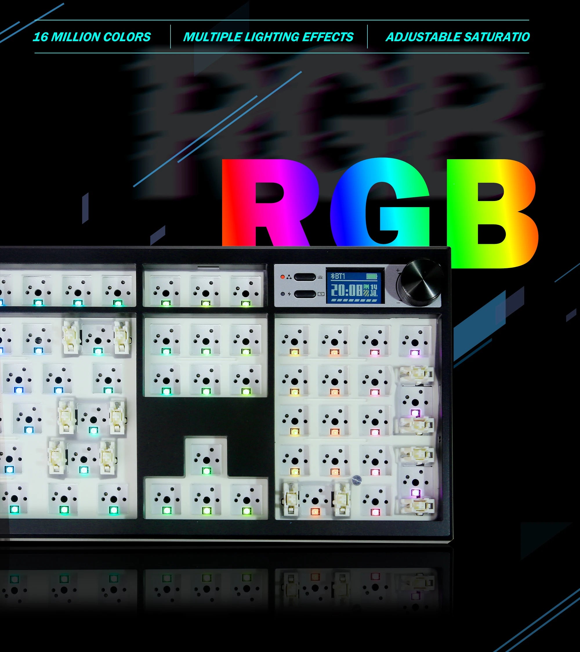 GMK104 DIY Hot Swappable Mechanical Keyboard Kit with Knob Gamer Keyboard RGB Backlight With screen 3mode Connection Support VIA